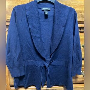 White House Black Market Navy Blue Cardigan Tie Front Lightweight Sweater Size L
